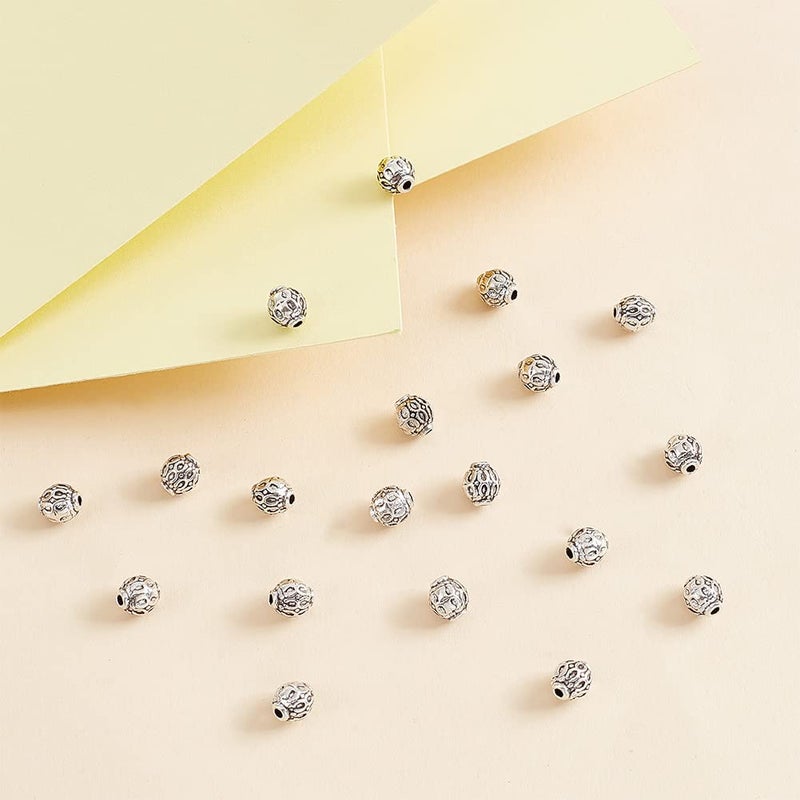 PH PandaHall 200pcs Tibetan Style Spacer Beads 6mm Round Alloy Antique Silver Beads Metal Spacers Charm Bead for Bracelet Necklace Jewelry Making DIY Craft, Hole: 1.5mm - Image 5